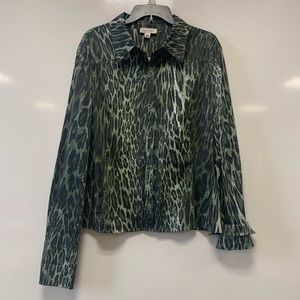 St. John Sport Leopard Print Button Down Top